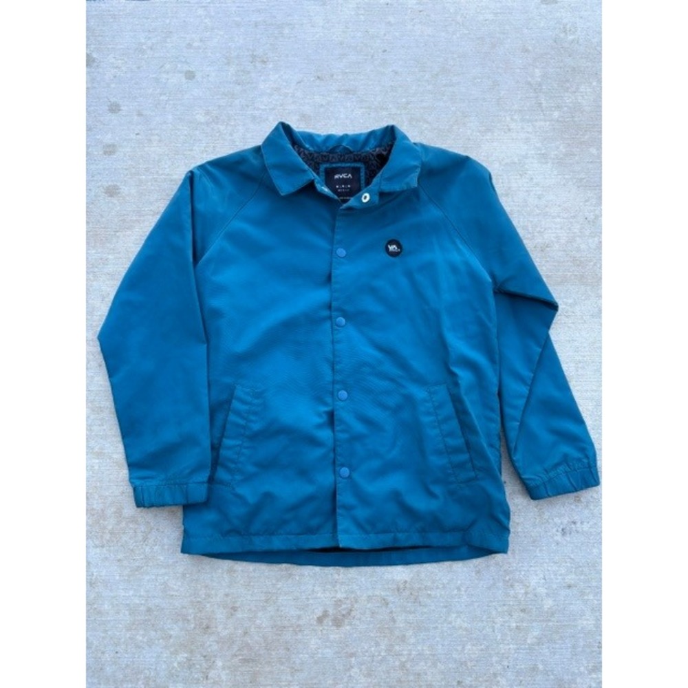 RVCA Boys Blue Coaches Jacket Snap Front‎ Windbreaker Size Medium Skate Surf